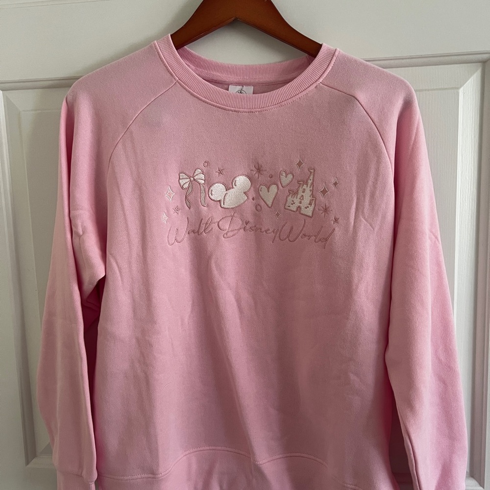 NWT 2025 Disney Women's Pink Sweater Bow, Heart, Castle and Ears